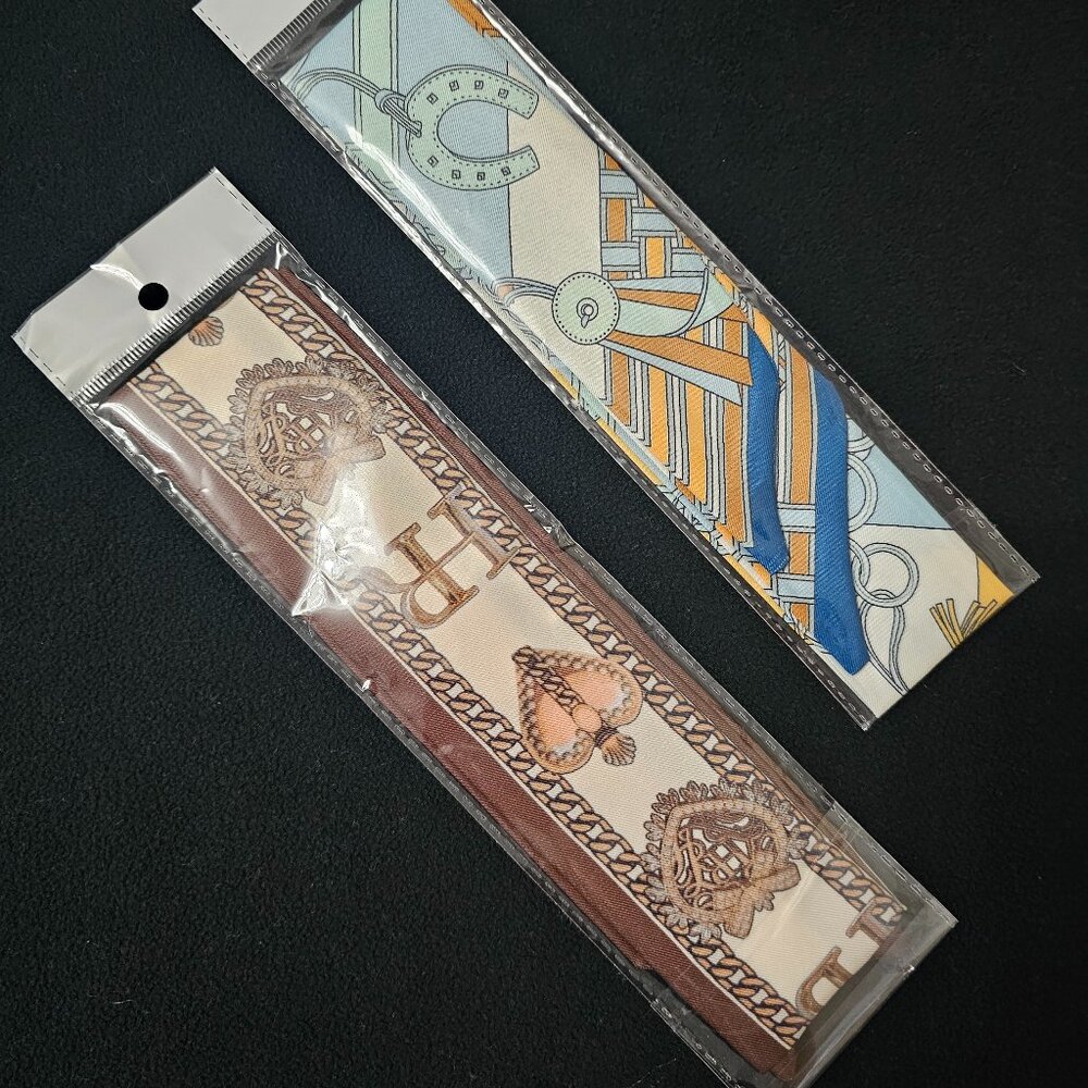 NEW Set of 2 Printed Twilly Skinny Scarves / Bag Handle Wraps - Picture 4 of 4